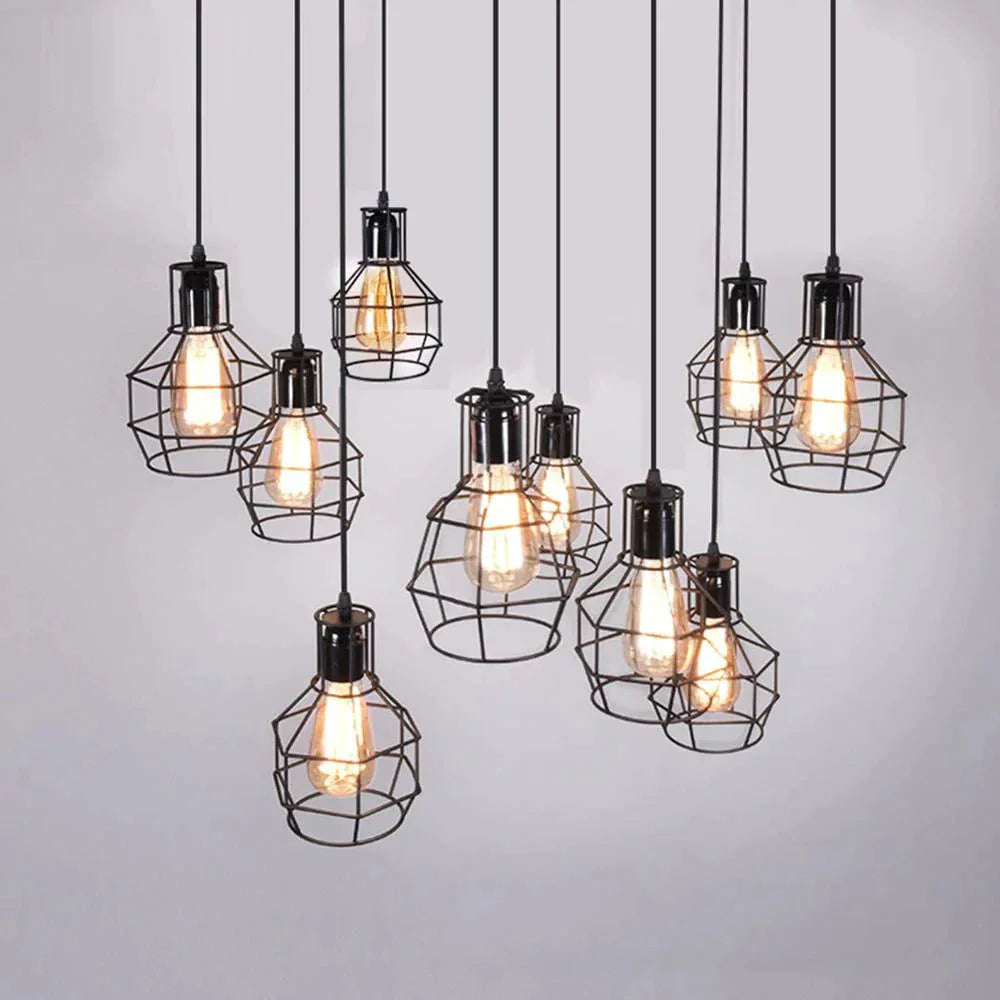 Modern Pendant Light Black Iron Hanging Cage Vintage E27Led Lamp Bulb Industrial Loft Retro Dining