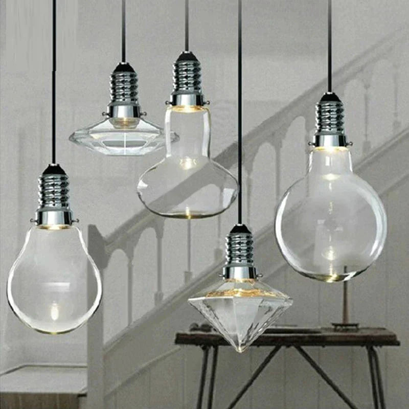 Loft Modern Art Deco Hanging Clear Glass Crystal Lamp Shade Staircase Pendant Led Gu10 Lights