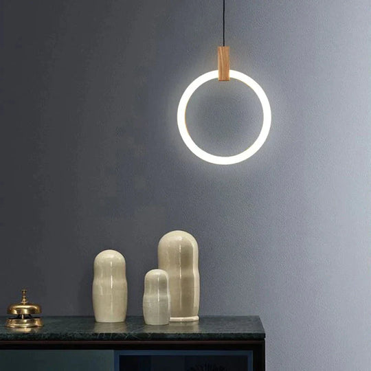 Ring Shaped Wooden Led Pendant Lights Bedroom Lamp Dining Room Indoor Home Decor Wood Hanging