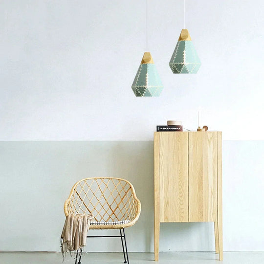 Pendant Light Modern E27 Macron Color Lamp Wood Iron Lampshade Cable 1.2M For Bedroom