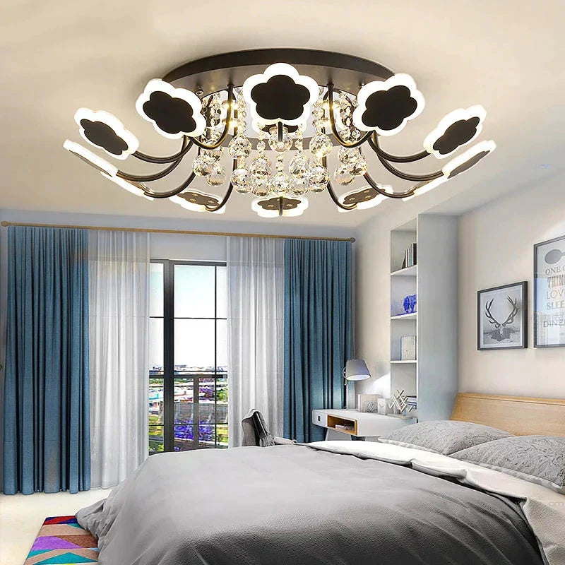 Modern Crystal Pendant Lights White Flower Creative Led Lamp For Living Room Bedroom Kitchen