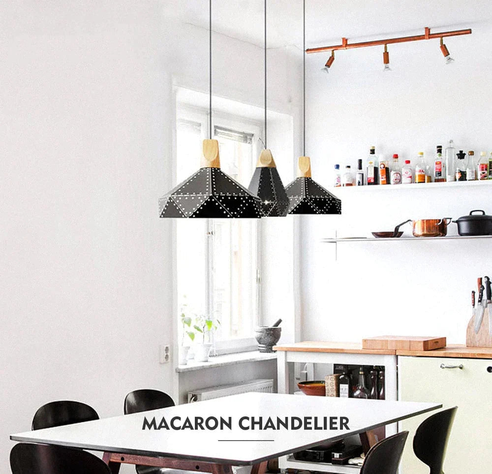 Pendant Light Modern E27 Macron Color Lamp Wood Iron Lampshade Cable 1.2M For Bedroom