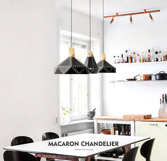 Pendant Light Modern E27 Macron Color Lamp Wood Iron Lampshade Cable 1.2M For Bedroom