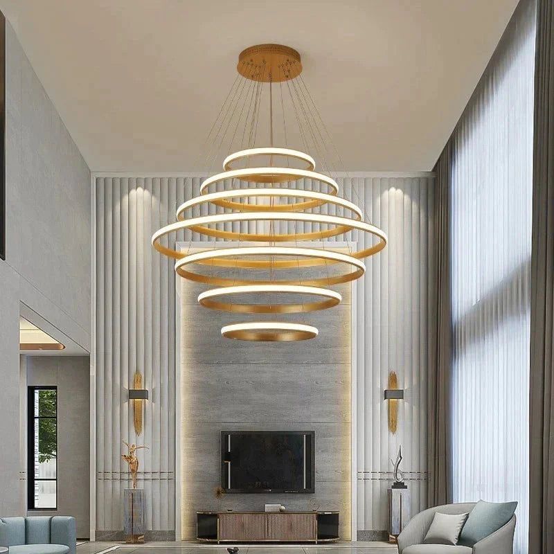 Led Pendant Lights Living Room Dining Modern Black White Golden Coffee Rings Aluminum Body Ceiling