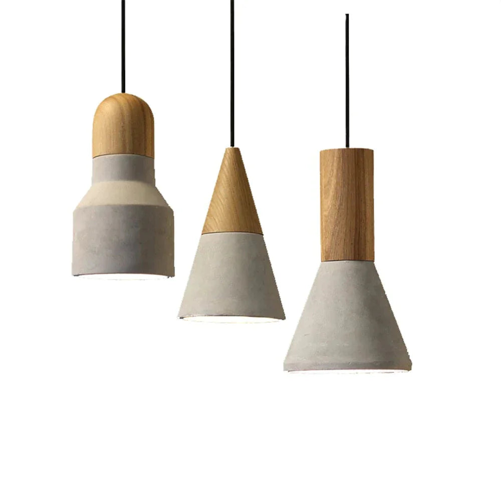 Nordic Industrial Pendant Lights E27 Logs Timber Cement Creative Art Attic Lamp Cafe Restaurant Pub