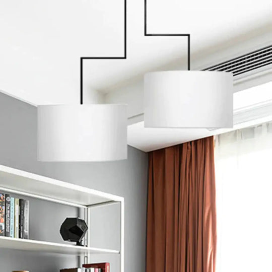 2 Bulbs Drum Chandelier Light Traditional Black/White Fabric Hanging Ceiling Fixture For Dining