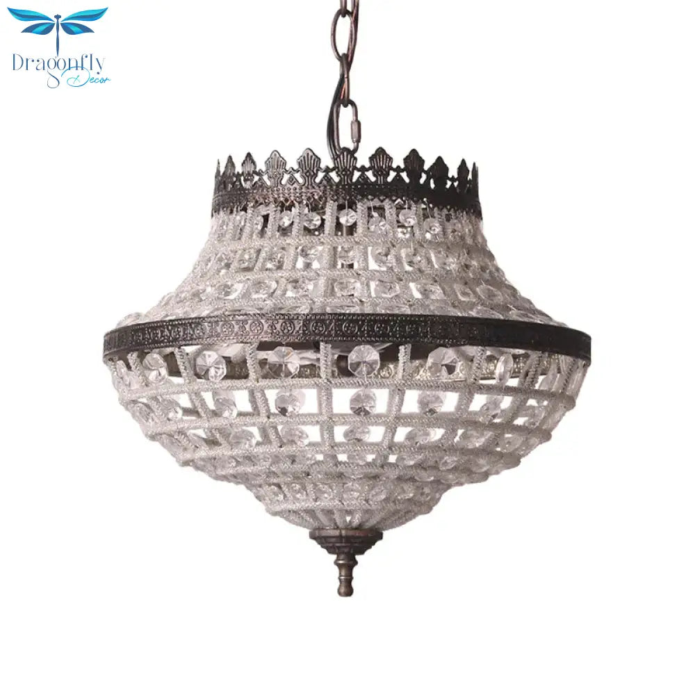 2 Bulbs Laser - Cut Ceiling Chandelier Traditional Crystal Suspended Lighting Fixture In Bronze