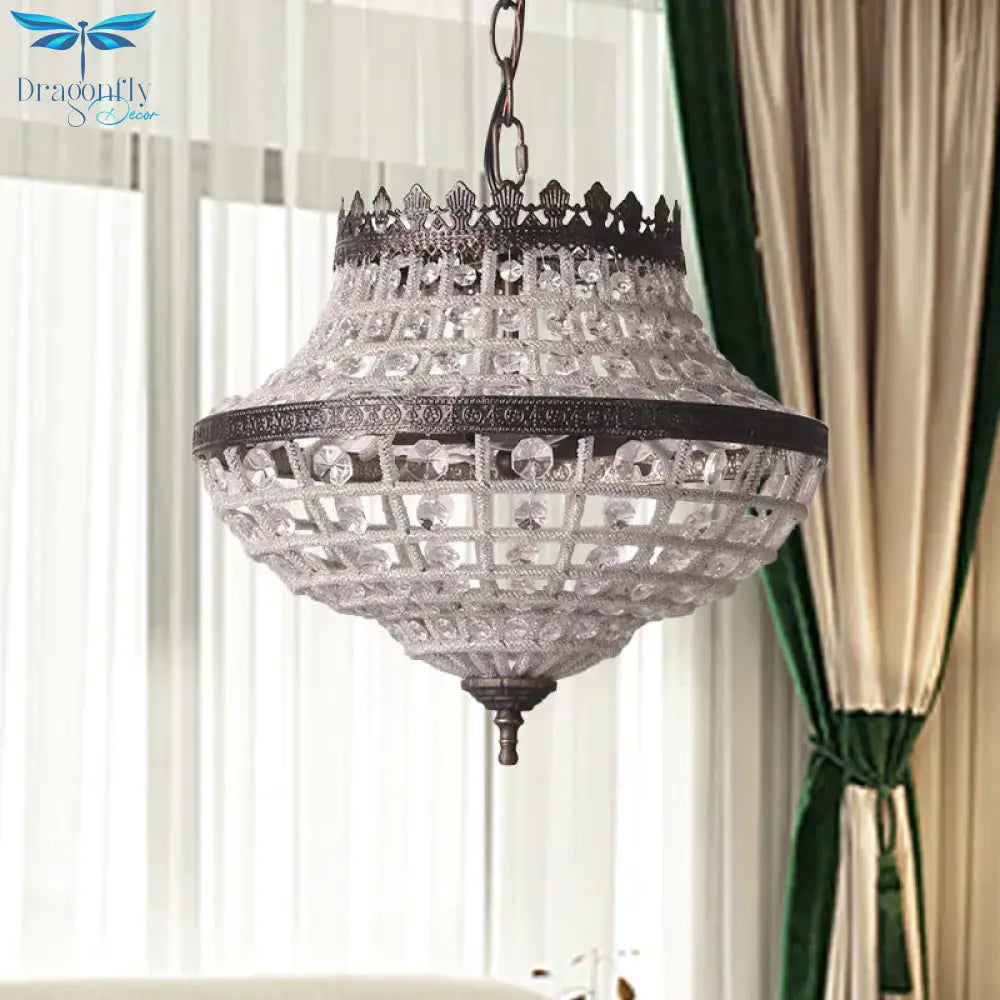 2 Bulbs Laser - Cut Ceiling Chandelier Traditional Crystal Suspended Lighting Fixture In Bronze