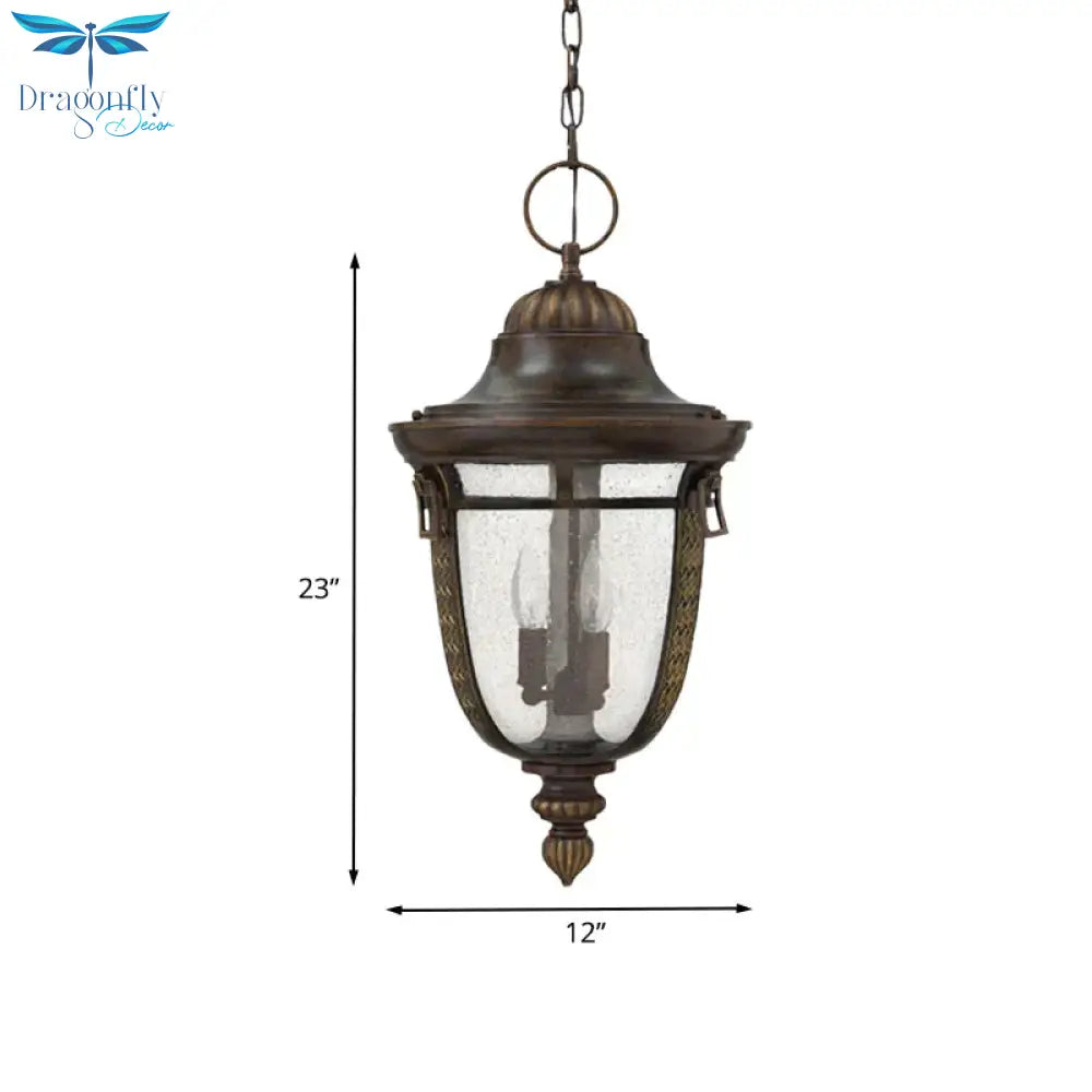 2 - Head Clear Seedy Glass Chandelier Rustic Bronze Urn Shape Courtyard Pendant Light