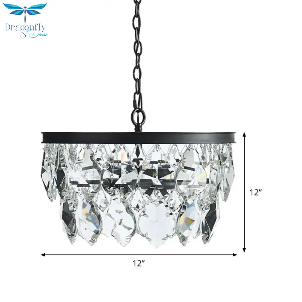 2 - Layer 3 Heads Black Hanging Lamp With Crystals For Dining Room