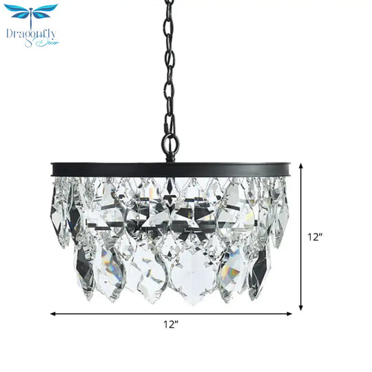 2 - Layer 3 Heads Black Hanging Lamp With Crystals For Dining Room