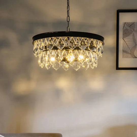 2 - Layer 3 Heads Black Hanging Lamp With Crystals For Dining Room
