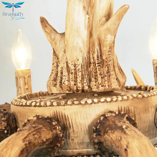 2 - Tier Resin 12 Heads Chandelier Hanging Ceiling Lamp In Brown For Living Room