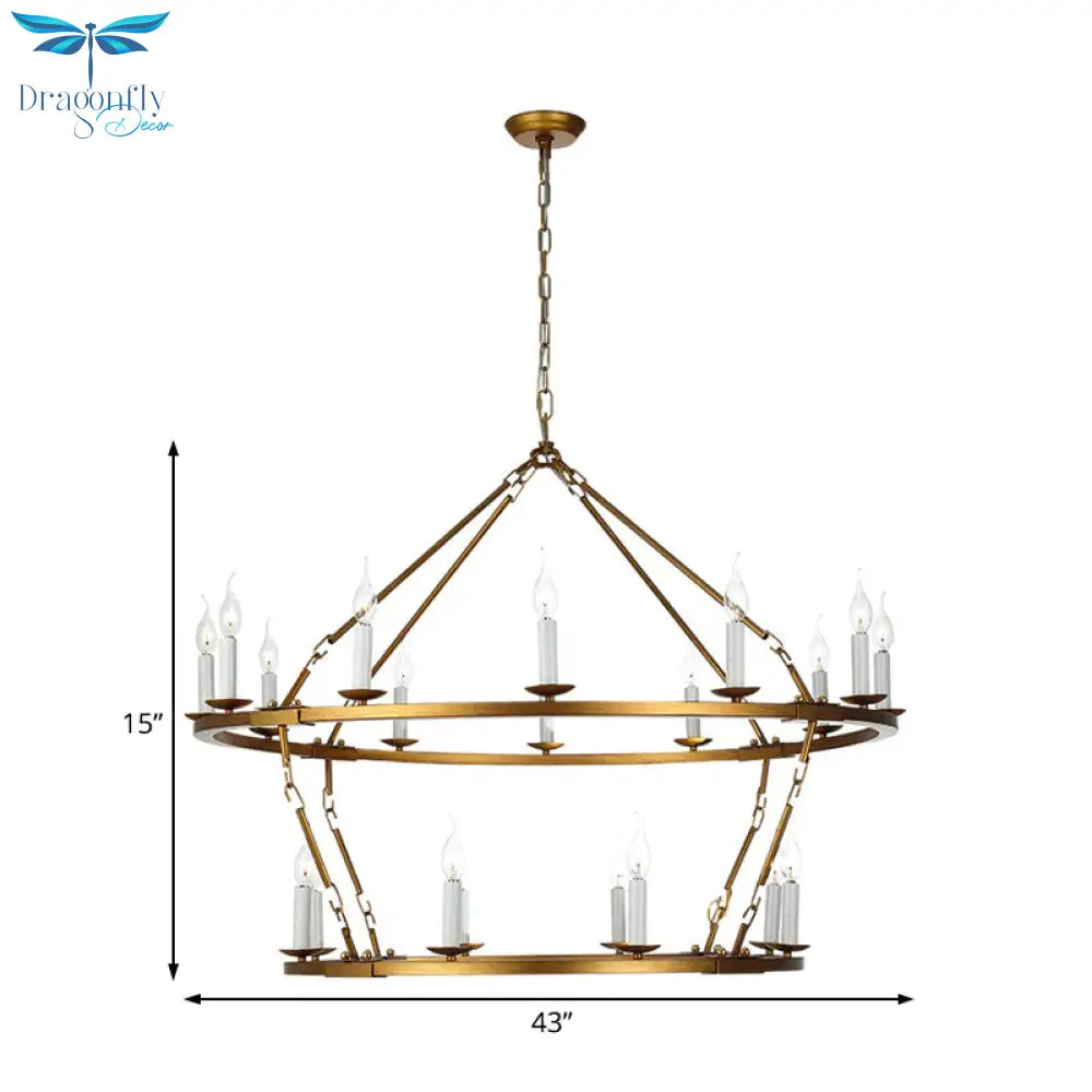 2 - Tiered Chandelier Contemporary Metal 20 Heads Gold Hanging Lamp Kit For Living Room