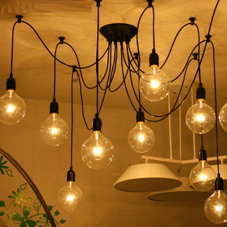 Mordern Nordic Retro Edison Bulb Light Chandelier Vintage Loft Antique Adjustable Diy Art Spider