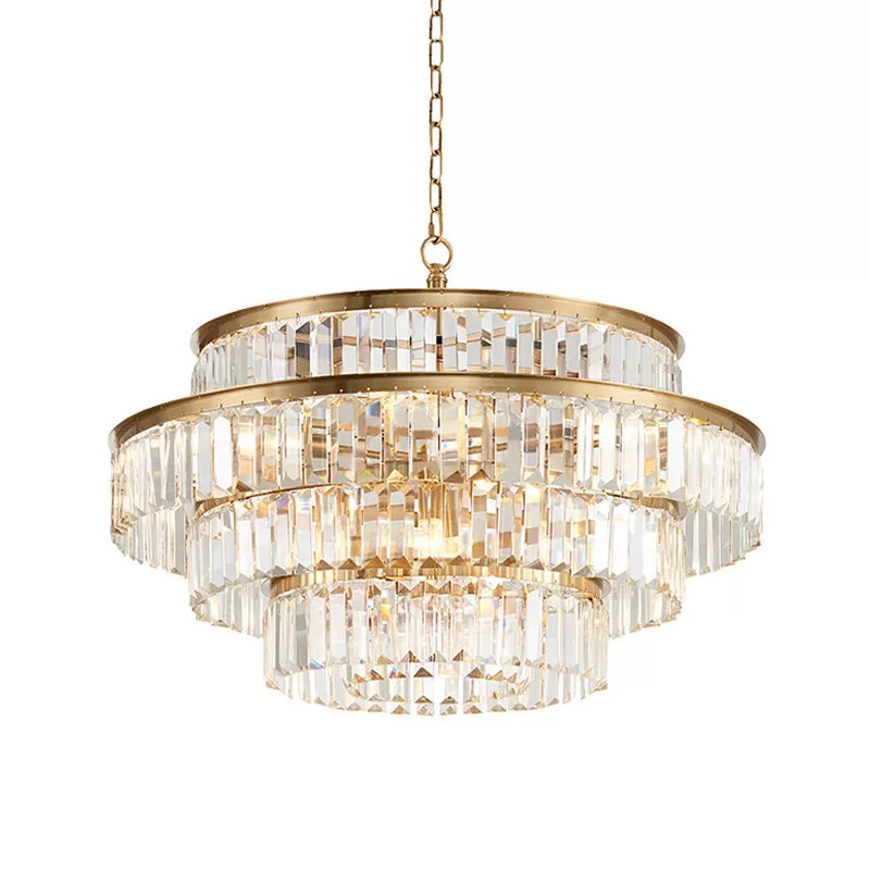 Crystal Multi - Tiered Chandelier 15 - Bulb Dining Room Ceiling Hang Light In Gold Pendant Lighting