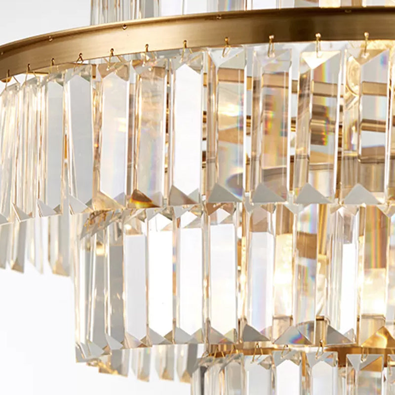 Crystal Multi - Tiered Chandelier 15 - Bulb Dining Room Ceiling Hang Light In Gold Pendant Lighting