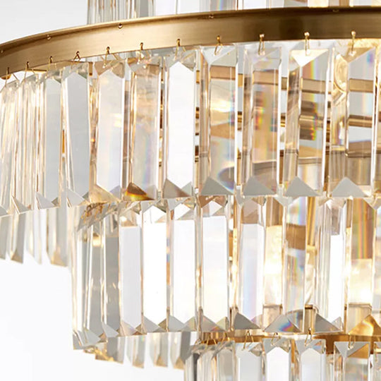 Crystal Multi - Tiered Chandelier 15 - Bulb Dining Room Ceiling Hang Light In Gold Pendant Lighting