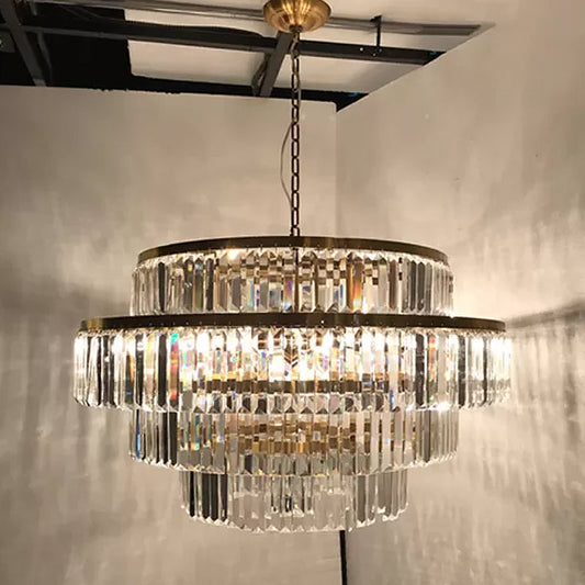 Crystal Multi - Tiered Chandelier 15 - Bulb Dining Room Ceiling Hang Light In Gold Pendant Lighting