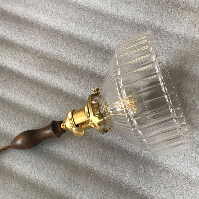 Rachele - Rustic Barn Shade Pendant Lamp 1 - Light Clear Ribbed Glass Ceiling Suspension Light