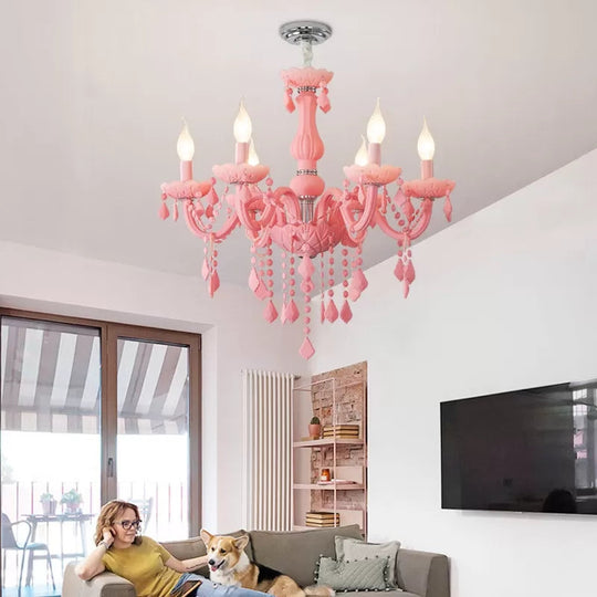 Sulafat - Macaron Crystal Deco Candle Chandelier 6 Lights Stylish Suspension