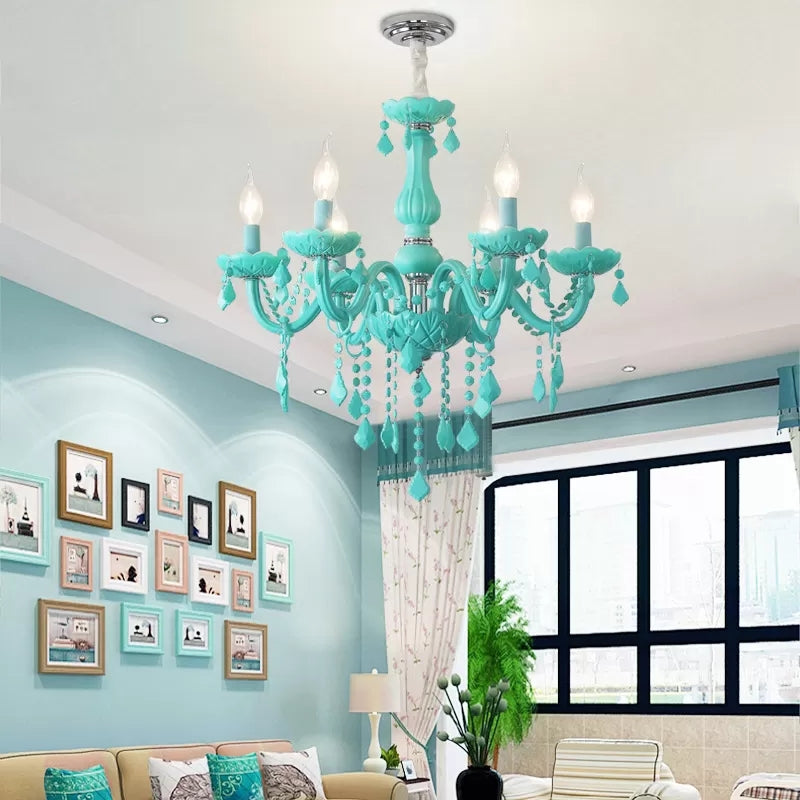 Sulafat - Macaron Crystal Deco Candle Chandelier 6 Lights Stylish Suspension