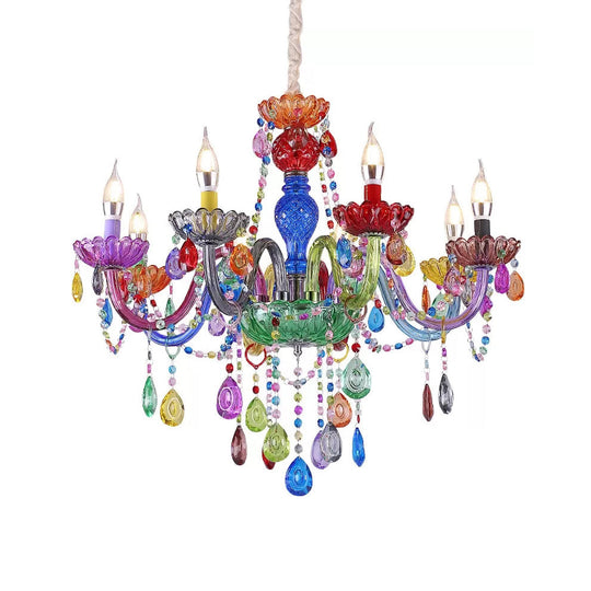 Multi - Colored Glass Chandelier With Teardrop Crystals For Kids Room Pendant Lighting