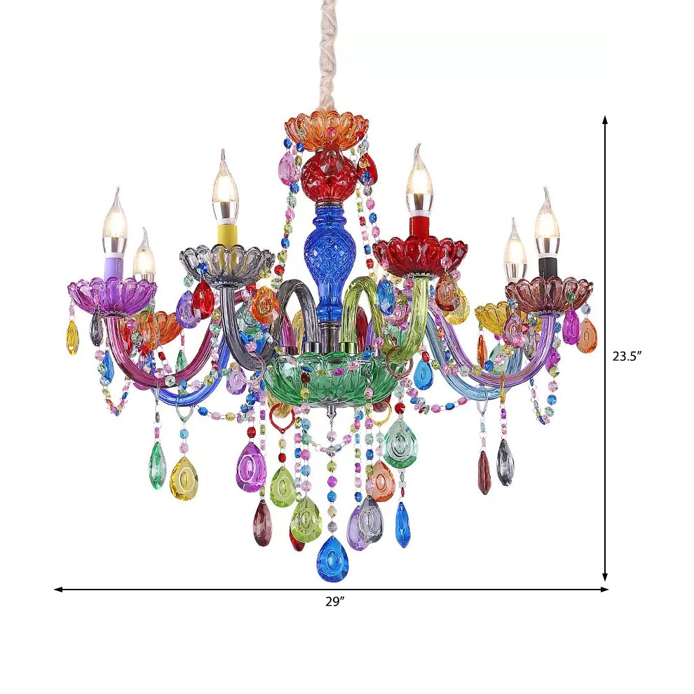 Multi - Colored Glass Chandelier With Teardrop Crystals For Kids Room Pendant Lighting