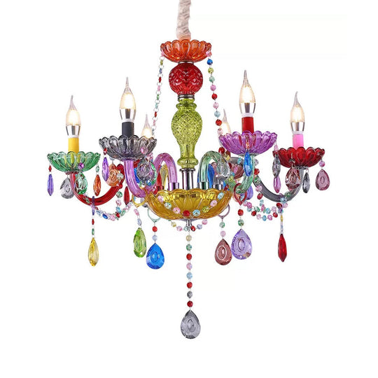 Multi - Colored Glass Chandelier With Teardrop Crystals For Kids Room Pendant Lighting