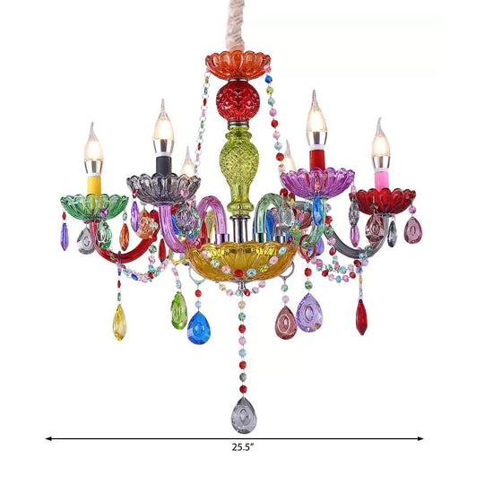 Multi - Colored Glass Chandelier With Teardrop Crystals For Kids Room Pendant Lighting