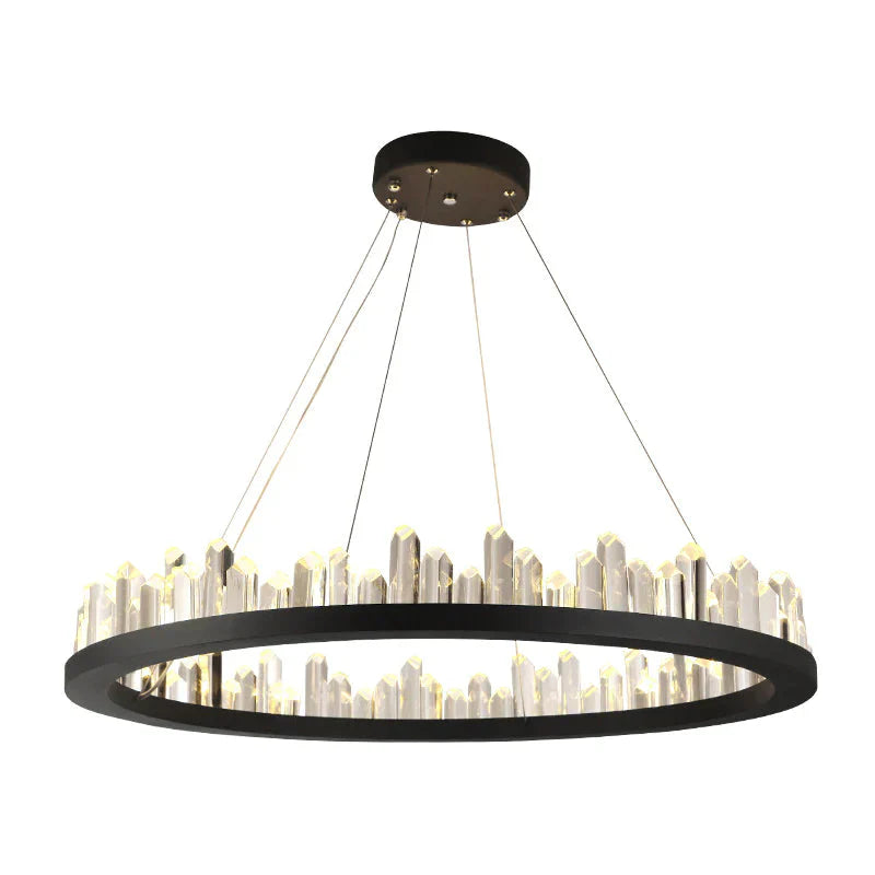 Crystal Round/Rectangle Chandelier Pendant Light Black / 23.5’ Round