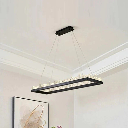 Crystal Round/Rectangle Chandelier Pendant Light Black / 23.5’ Rectangle