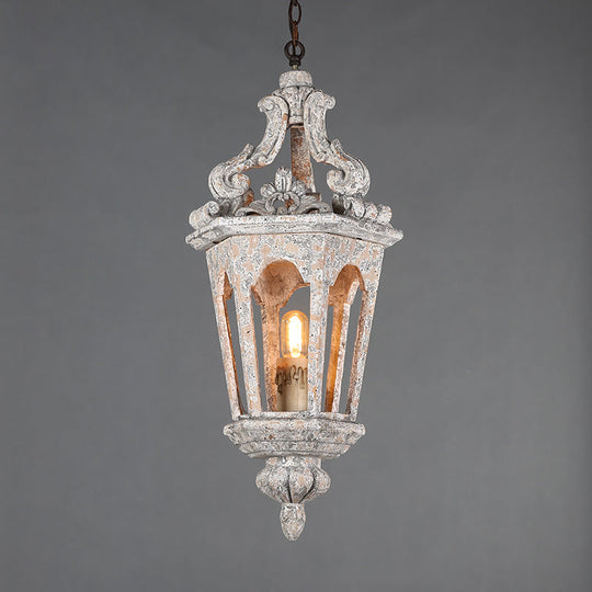 Sophie - Rustic Rural Pavilion Pendant Lamp 1 - Light Distressed Wood Hanging Ceiling Light For