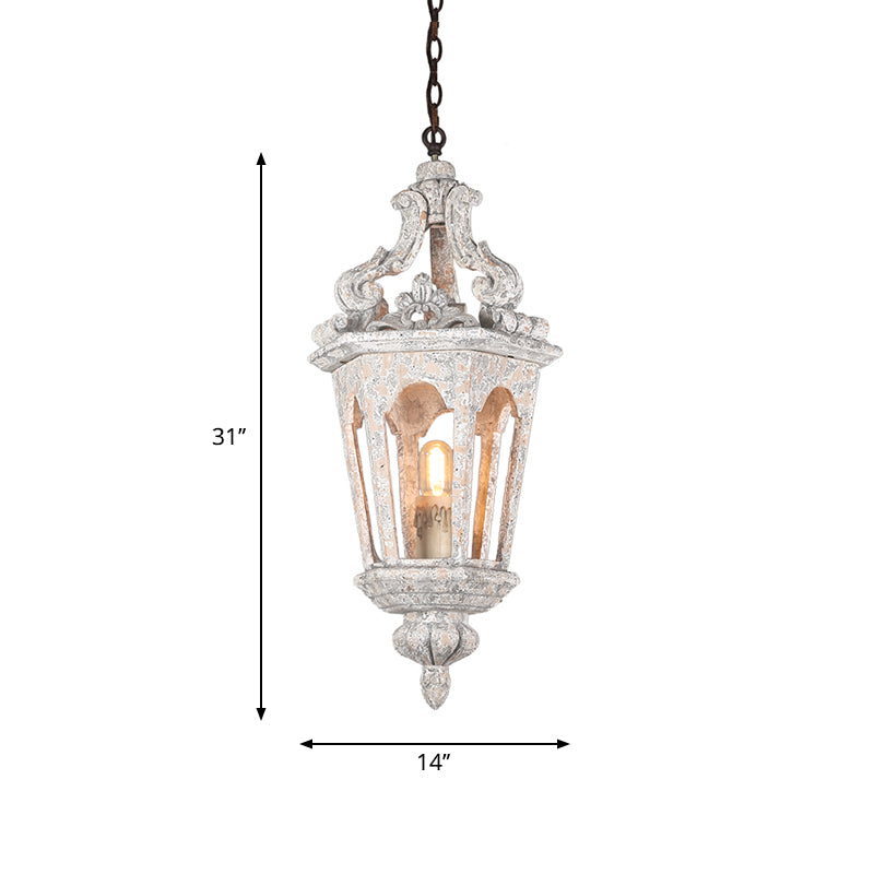 Sophie - Rustic Rural Pavilion Pendant Lamp 1 - Light Distressed Wood Hanging Ceiling Light For