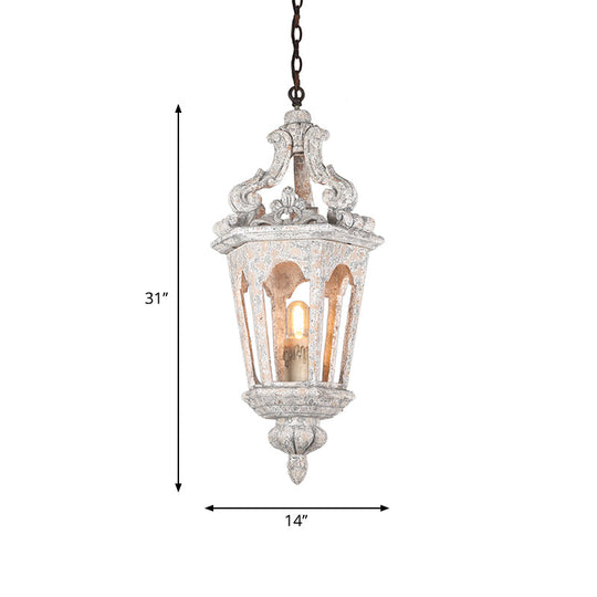 Sophie - Rustic Rural Pavilion Pendant Lamp 1 - Light Distressed Wood Hanging Ceiling Light For