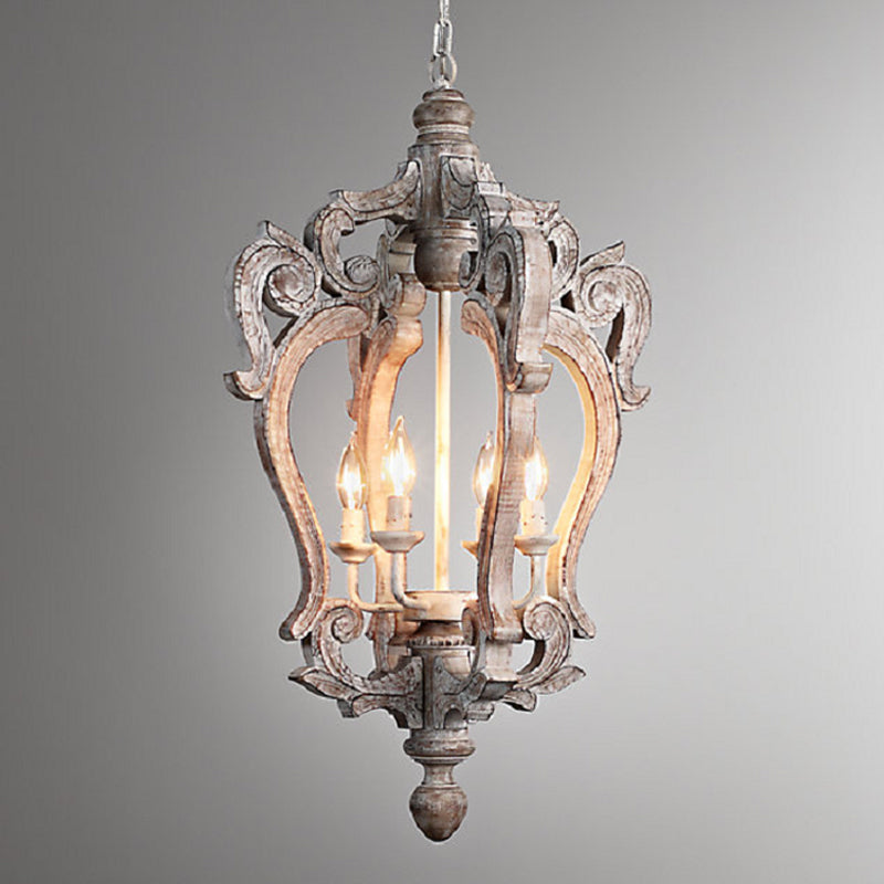 Sophie - Rustic Rural Pavilion Pendant Lamp 1 - Light Distressed Wood Hanging Ceiling Light For
