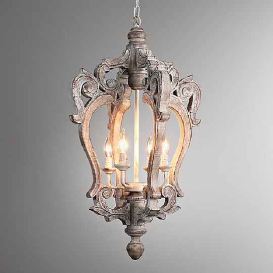 Sophie - Rustic Rural Pavilion Pendant Lamp 1 - Light Distressed Wood Hanging Ceiling Light For
