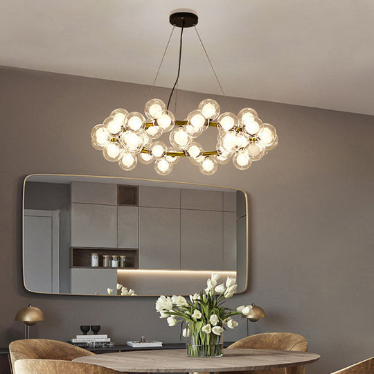 Modern Black/Gold Finish Glass 15/25 - Bulb Global Shade Chandelier Lamp With Metal Ring - Ceiling