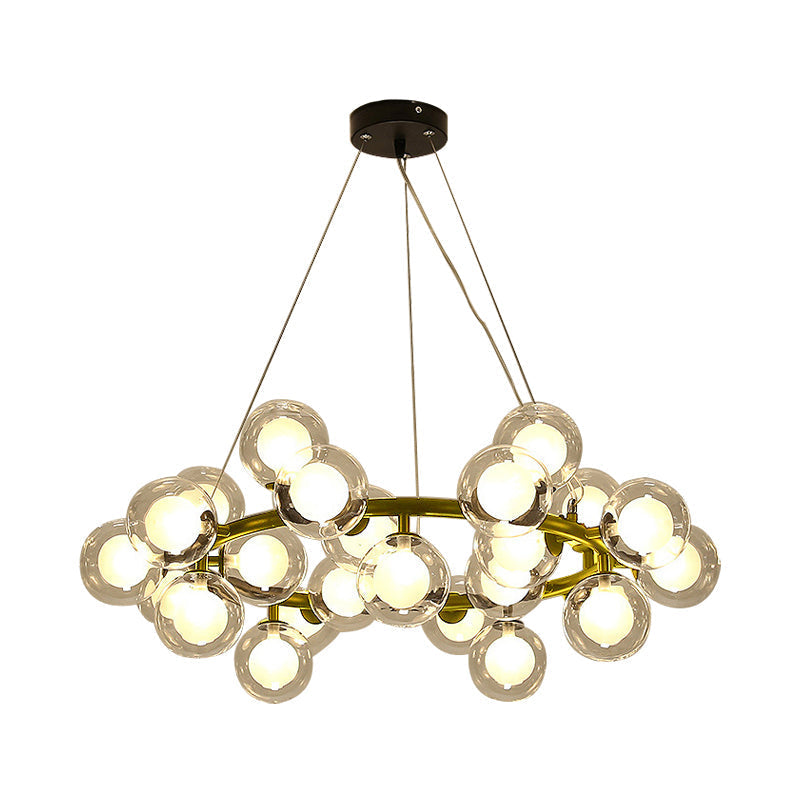 Modern Black/Gold Finish Glass 15/25 - Bulb Global Shade Chandelier Lamp With Metal Ring - Ceiling