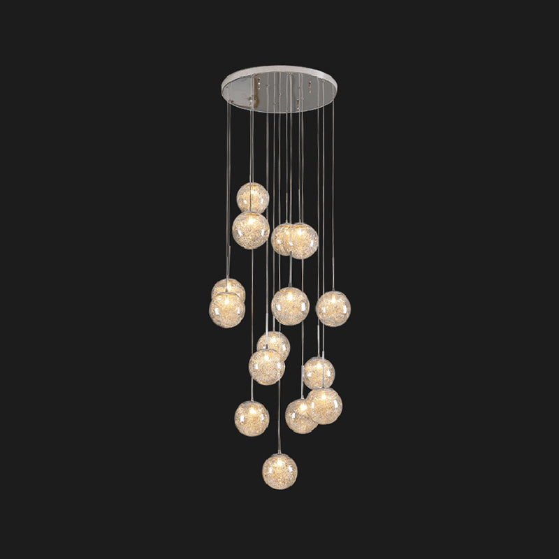 Clear Glass Spherical Multi Light Pendant Hanging Lamp For Stairs Lighting