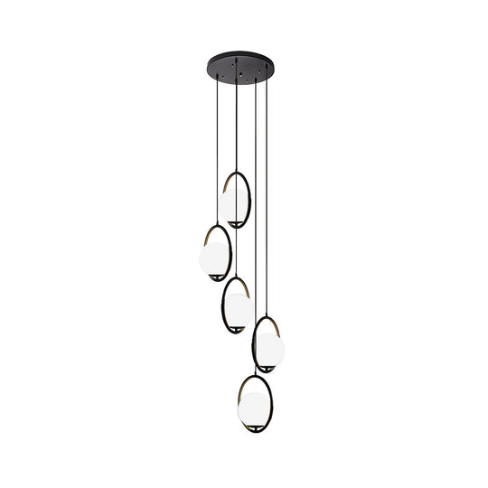 Auraolie - Modern Black Globe Multi Light Chandelier Simple Glass Pendant Lighting Fixture For