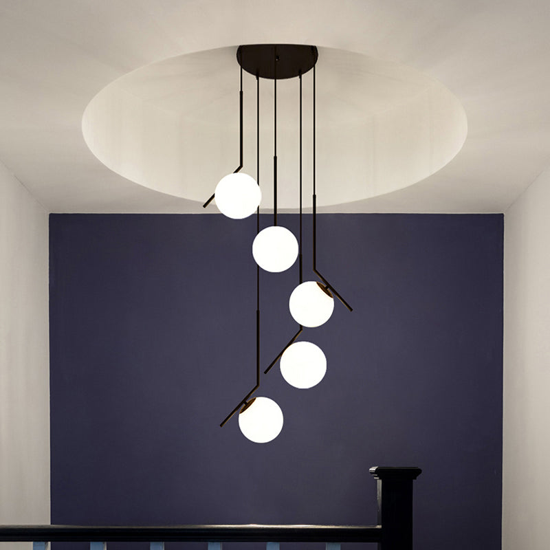 Auraolie - Modern Black Globe Multi Light Chandelier Simple Glass Pendant Lighting Fixture For