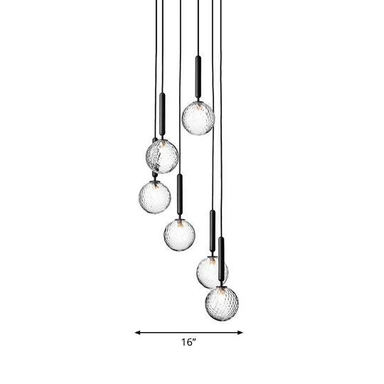 Auraolie - Modern Black Globe Multi Light Chandelier Simple Glass Pendant Lighting Fixture For