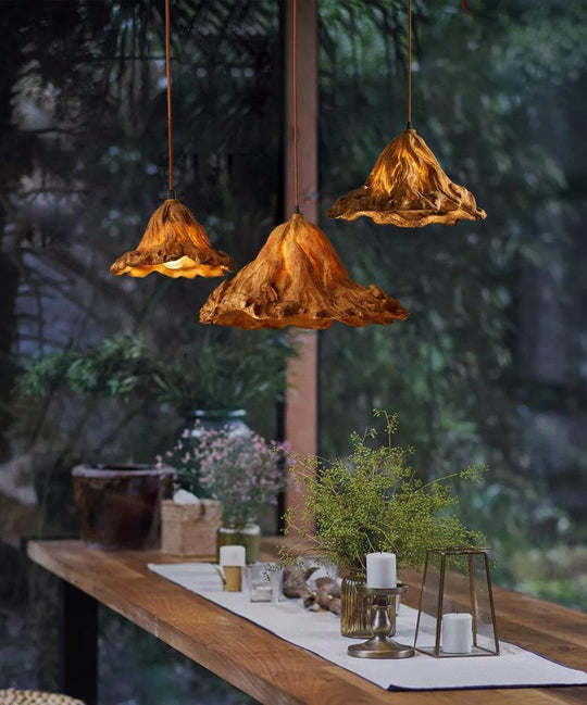 Retro Creativity Withered Lotus Leaf Branch Lamp Village House Decorative Chandelier Engineering