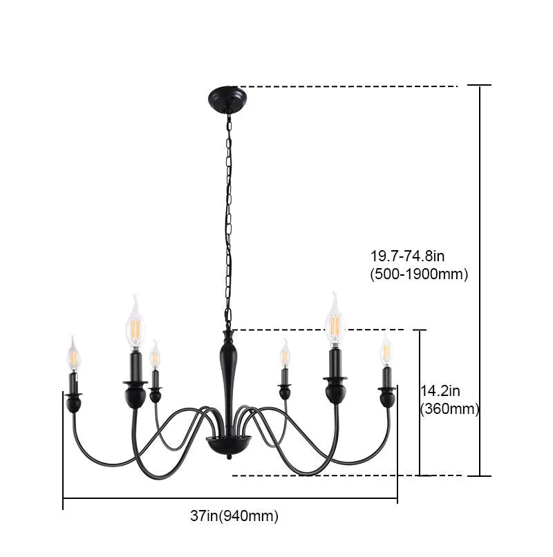Retro 6 - Head 8 - Head Chandelier Simple Iron Lamp Black / 6 Heads Without Light Source Pendant