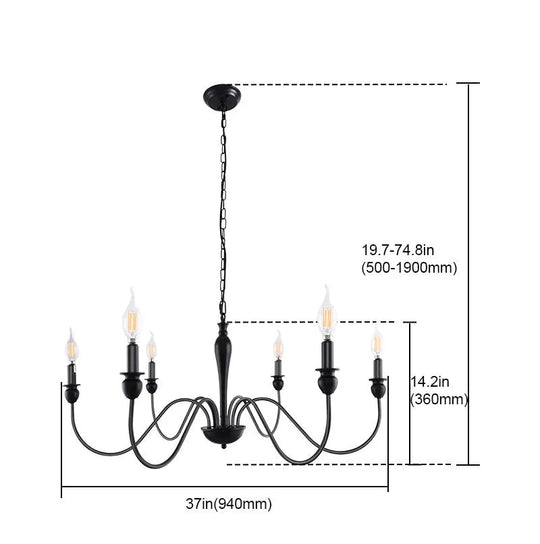 Retro 6 - Head 8 - Head Chandelier Simple Iron Lamp Black / 6 Heads Without Light Source Pendant