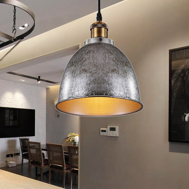 Lonie - Antique Style Dome Pendant Lamp 1 Light Wrought Iron Hanging Fixture With Cord In Black/Rust