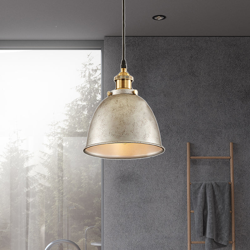 Lonie - Antique Style Dome Pendant Lamp 1 Light Wrought Iron Hanging Fixture With Cord In Black/Rust