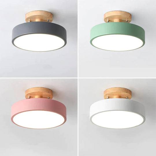Ceiling Lamp Balcony Wood Round Lighting White / 18Cm Trichromatic Light