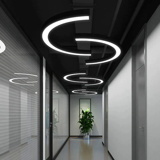 The Elegant Arc: Metallic Led Arc Pendant Lamp For Gym Shopping Malls And Large Areas Light